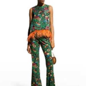 La Double J Night Garden La Scala Silk top in Sablé with orange feather trim
